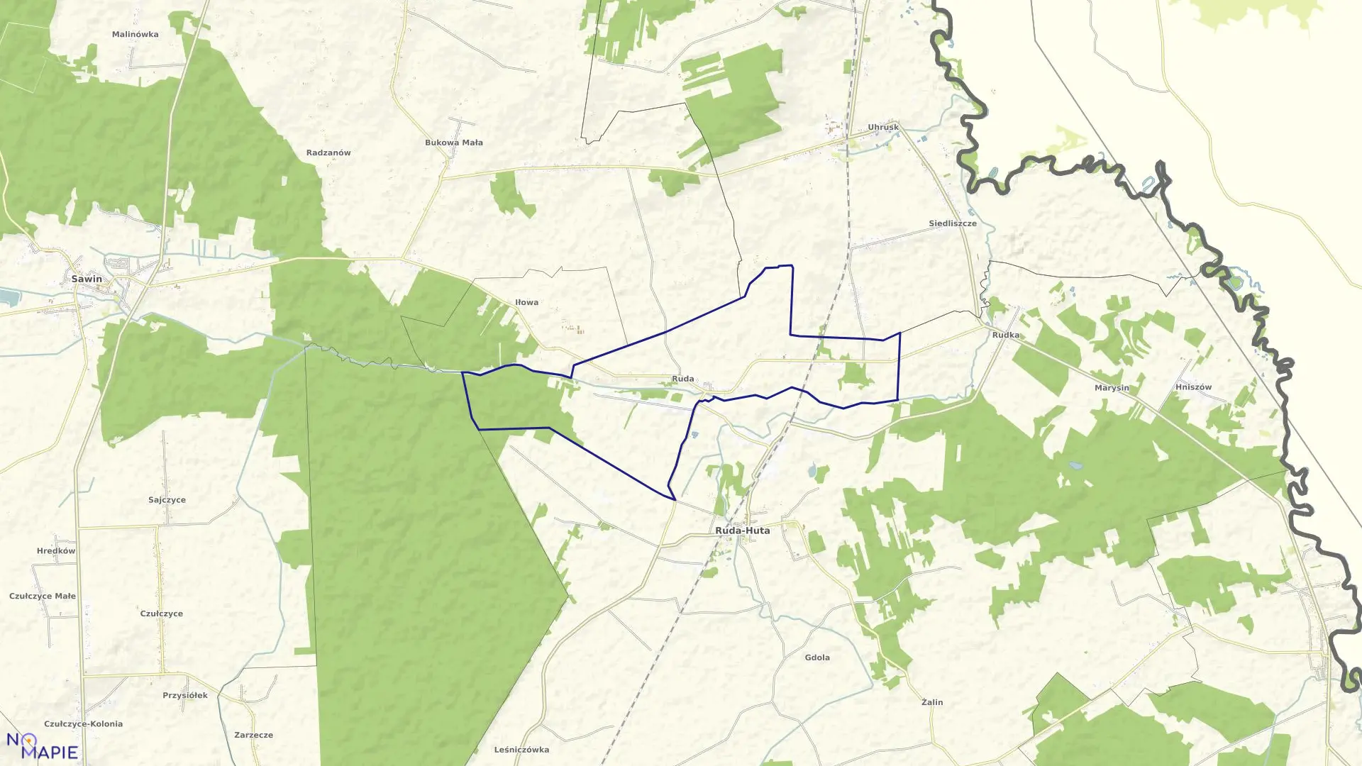 Mapa obrębu RUDA w gminie Ruda-Huta