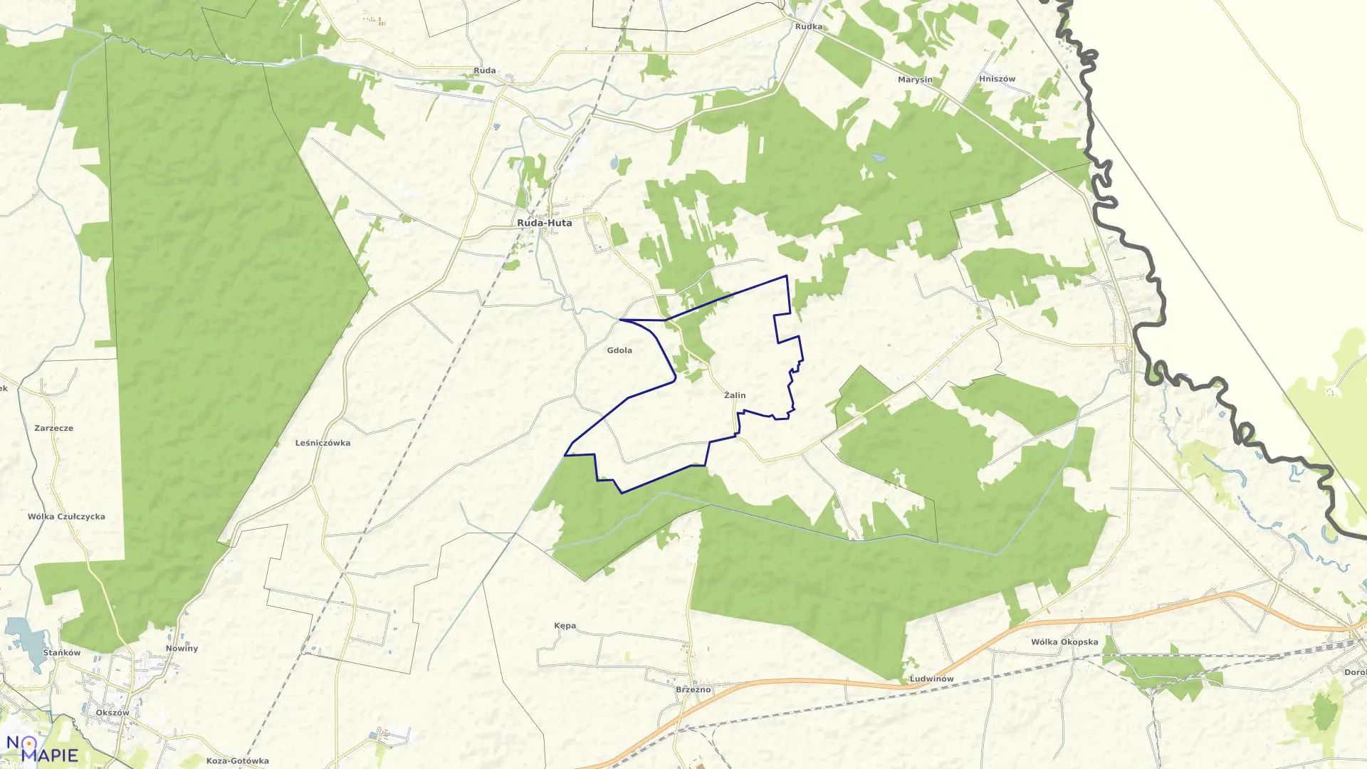 Mapa obrębu ŻALIN w gminie Ruda-Huta