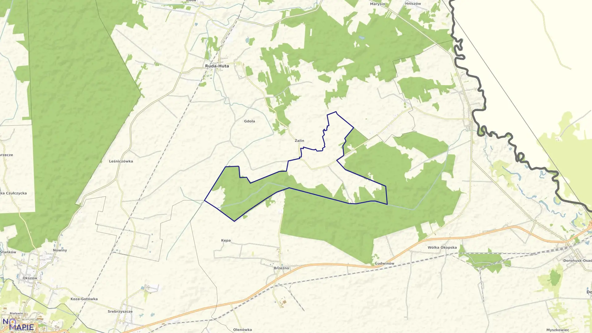 Mapa obrębu ŻALIN-KOLONIA w gminie Ruda-Huta